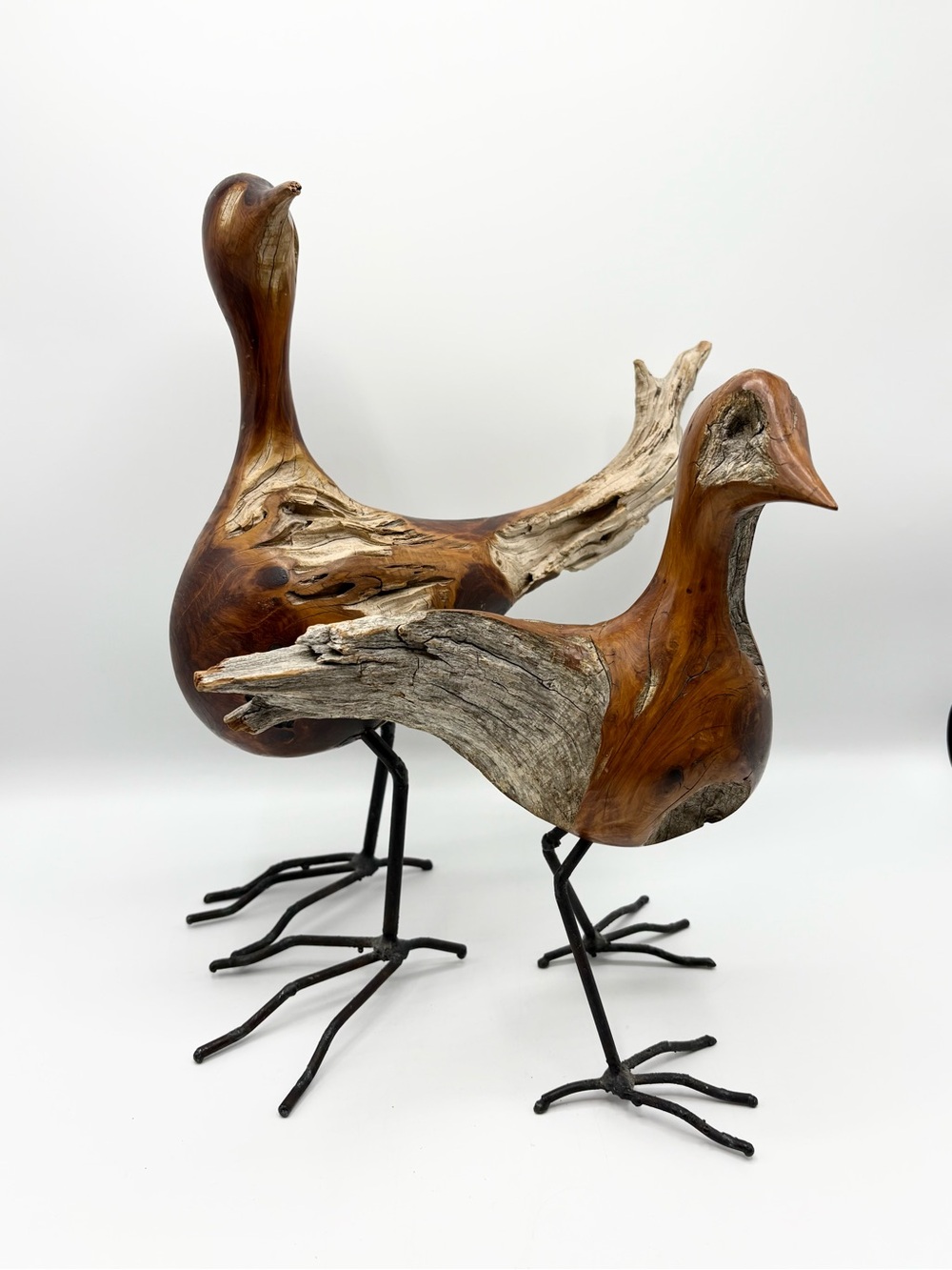 James Paul Morton JPM Hand Carved Driftwood Bird Sculptures Set of 2 Folk Art
